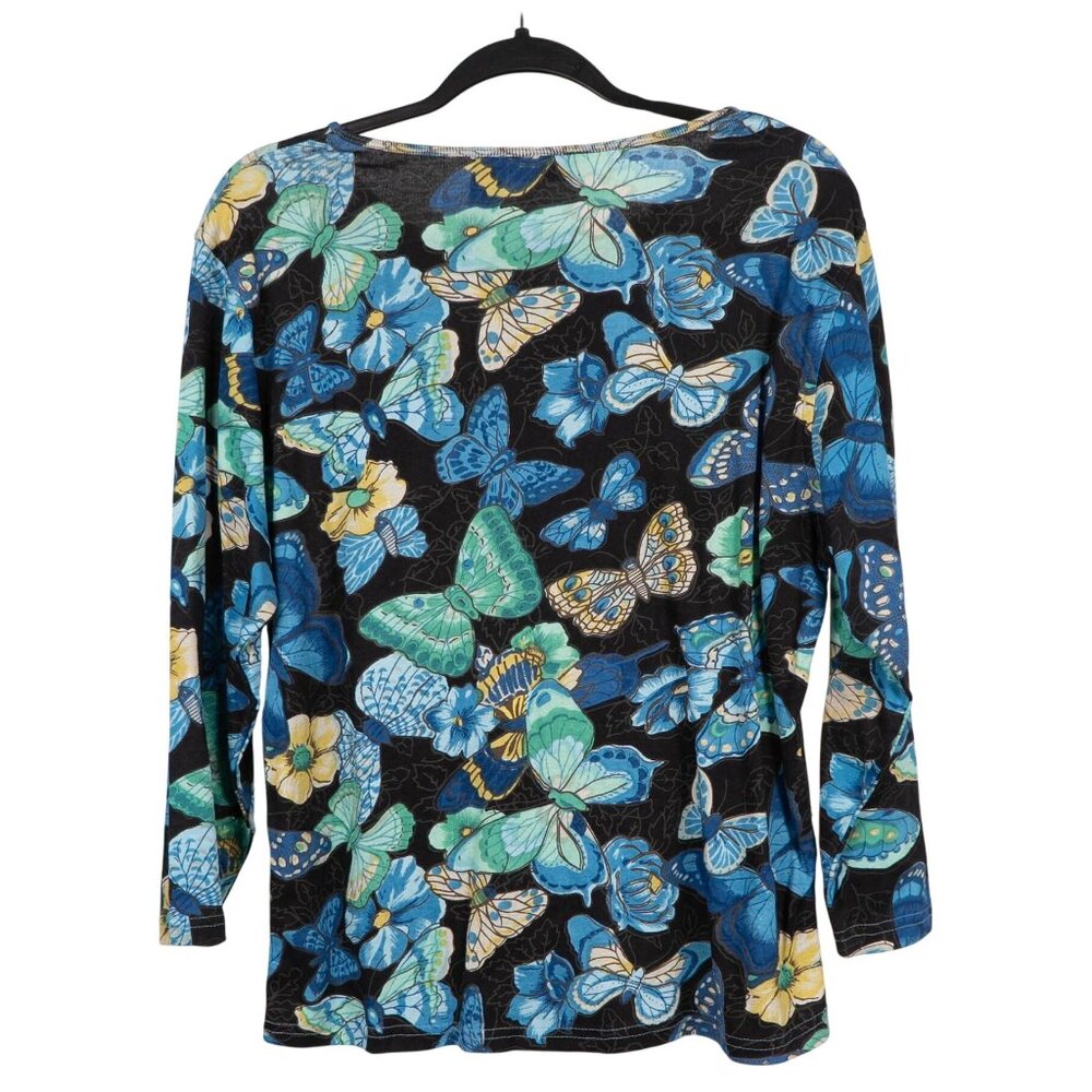 Butterfly VTG Beaded Shirt L Hippie Long Sleeve Cotton Blue Black Yellow Fairy - Picture 6 of 6